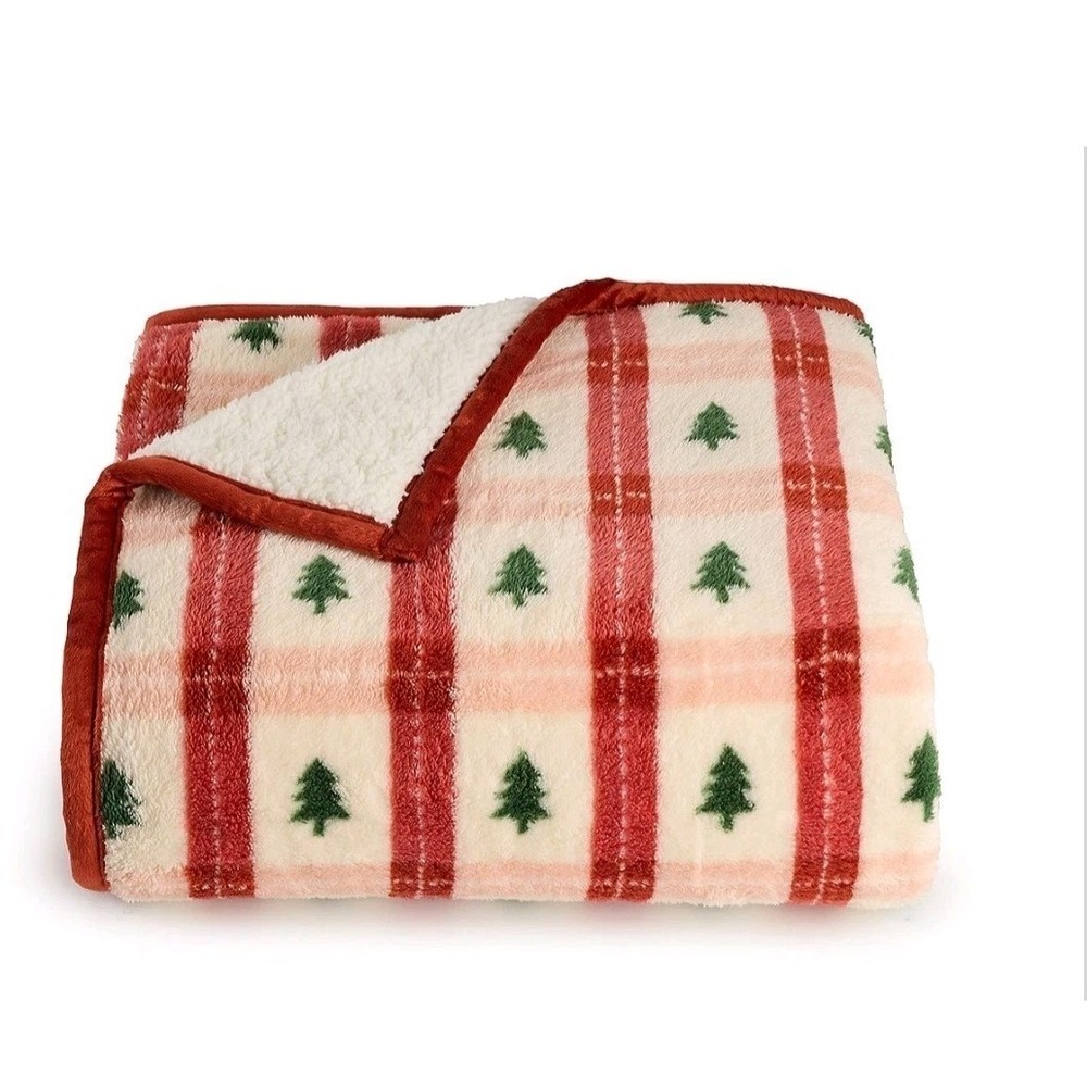 Cuddl Duds Christmas Trees Plaid White Throw Faux Sherpa 50 x 60 New‎ Cozy